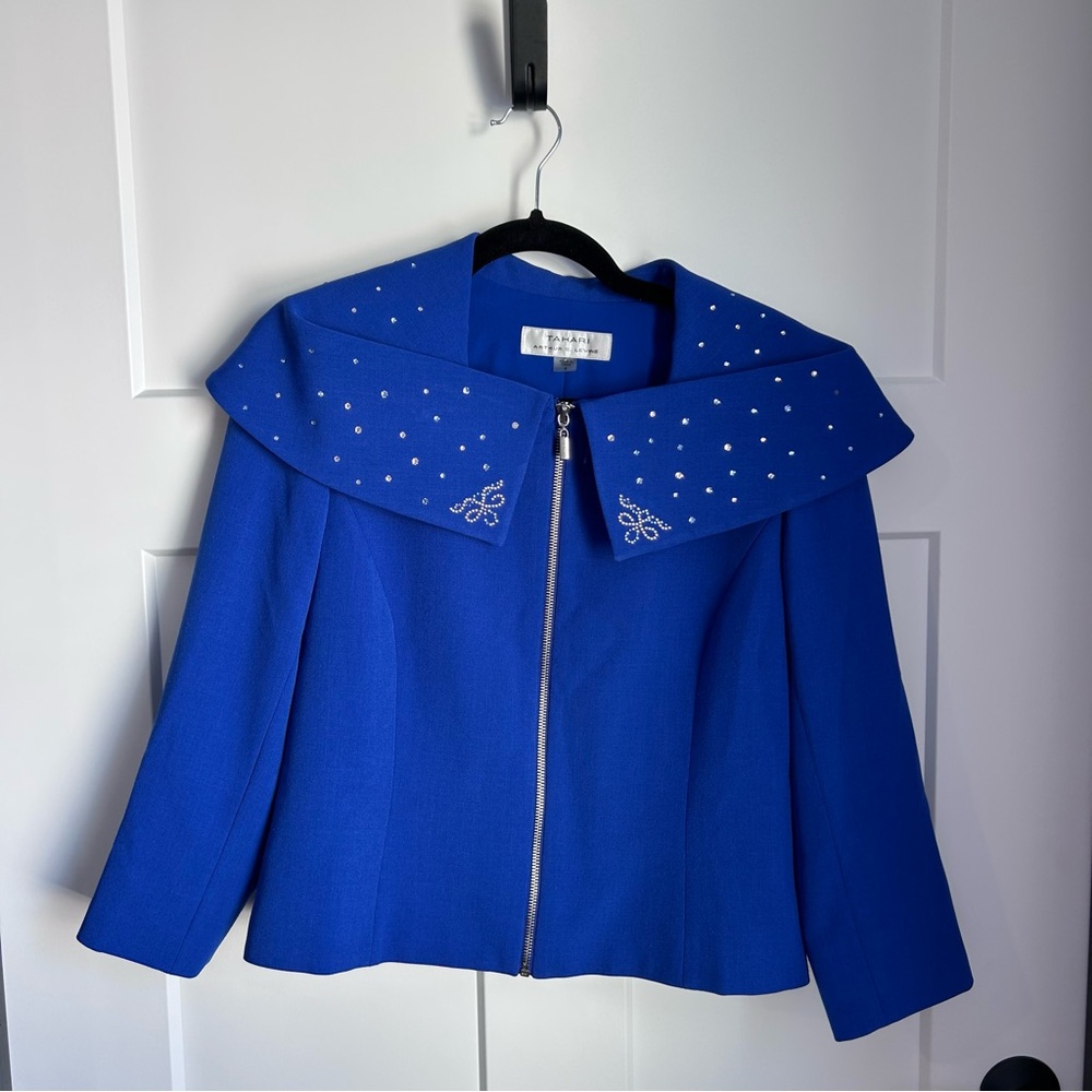 Tahari Arthur S. Levine Women’s Embellished Cobalt Blue Zip-Up Blazer Size 6